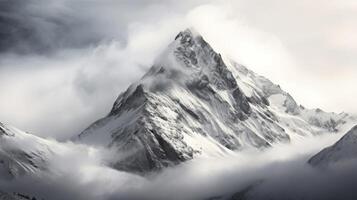 ai genererad en fantastisk se av en snö täckt berg topp foto