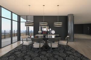 modern dining rum interiör i en lyx hus foto