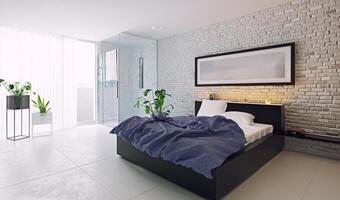 modern sovrum interiör design. foto