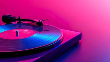 ai genererad vibrerande rosa skivspelare med vinyl spela in foto