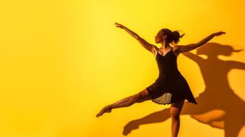 ai genererad graciös dansare mot gul bakgrund foto