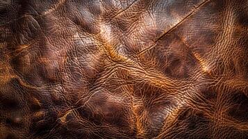 ai genererad närbild textur av brun läder foto