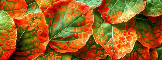 ai genererad närbild av färgrik höst löv med invecklad mönster foto