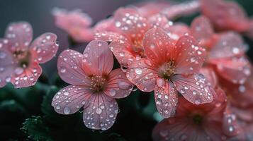 ai genererad rosa blommor med vatten droppar foto