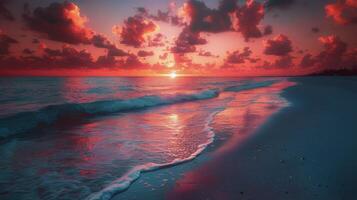 ai genererad vibrerande solnedgång målning över hav foto