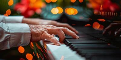 ai genererad person spelar piano stänga upp foto