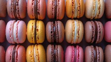 ai genererad rad av macaroons på vägg foto