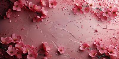 ai genererad rosa blommor på rosa vägg foto