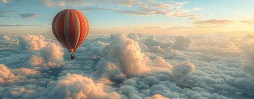 ai genererad varm luft ballong flygande ovan de moln foto