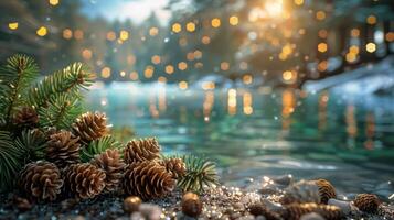 ai genererad röd blommor anordnad på sandig strand foto