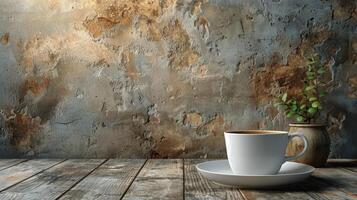 ai genererad kopp av kaffe på trä- tabell foto
