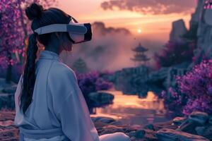 ai genererad virtuell verklighet estetik för en meditation app, erbjudande ett fly till virtuell lugn foto