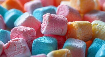 ai genererad färgrik marshmallows staplade upp foto