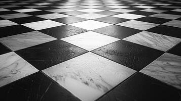 ai genererad hög kontrast svart och vit pixelated checkerboard med subtil grå toner foto