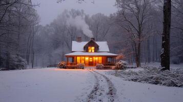 ai genererad hus i snöig fält foto