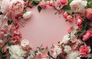 ai genererad rosa och vit blommor på rosa bakgrund foto