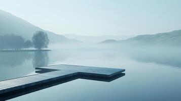 ai genererad minimalistisk tolkning av en lugn sjö med en speglad yta foto