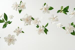 ai genererad skön vit gardenia blomma blomning på vit bakgrund foto