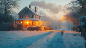 ai genererad hus i snöig fält foto