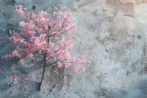 ai genererad små träd med rosa blommor foto
