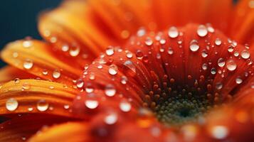 ai genererad skön orange gerbera blomma med vatten droppar närbild foto