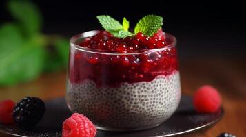 ai genererad bär komplement en härlig tjänande av chia pudding foto