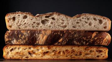 ai genererad ett hantverkare bröd skorpa med en gyllene och knaprig textur foto