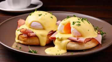 ai genererad klassisk ägg benedict med hollandaise foto