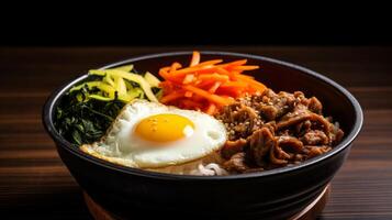 ai genererad utsökt koreanska frukost med bibimbap skål foto