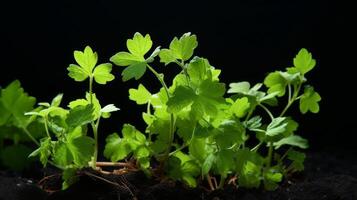 ai genererad ung vinrankor visning tidigt druva kluster i de vingård foto