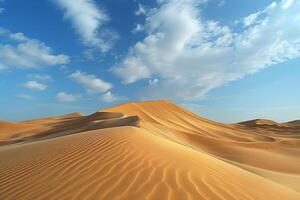 ai genererad öken- landskap med sand varelse formad in i skarp sanddyner förbi de vind. foto