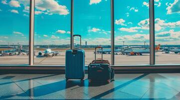 ai genererad reser bagage i flygplats terminal foto