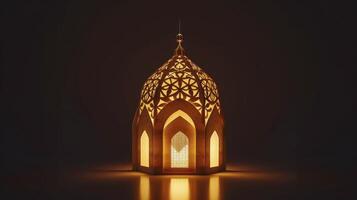 ai genererad ett islamic lykta med geometrisk mönster och ljus foto