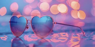 ai genererad hjärtformade solglasögon mot en pastell bokeh bakgrund foto