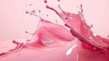 ai genererad stänk av rosa mjölk eller rosa grädde isolerat på rosa bakgrund. foto