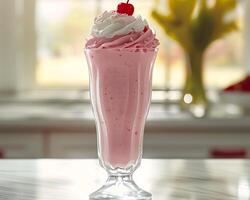 ai genererad jordgubb smoothie milkshake foto