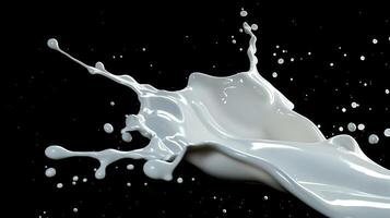 ai genererad mjölk eller vit flytande stänk isolerat på svart bakgrund foto