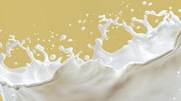 ai genererad mjölk stänk på gul bakgrund foto