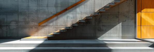 ai genererad minimalistisk interiör design, betong textur med naturlig trä accenter, i modern elegans foto