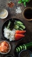 ai genererad några rå Ingredienser till göra sushi foto