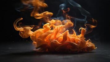 ai genererad orange färgad rök på en svart bakgrund foto