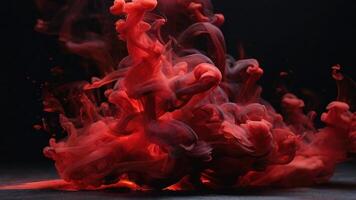 ai genererad mörk röd färgad rök på en svart bakgrund foto