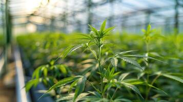ai genererad premie cannabis växter i en växthus redo för skörda foto
