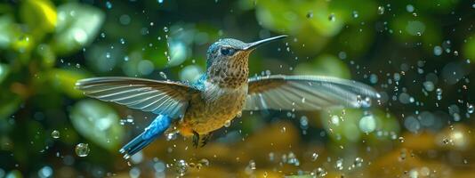 ai genererad en mycket skön kolibri nära de flod foto