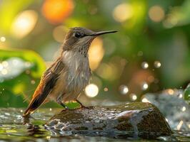 ai genererad en mycket skön kolibri nära de flod foto