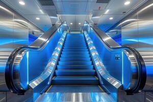 ai genererad hiss rulltrappa är rör på sig trappa Begagnade som transport mellan golv eller nivåer byggnad professionell fotografi foto