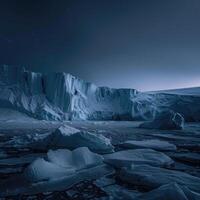 ai genererad antarctica glaciär landskap på natt foto