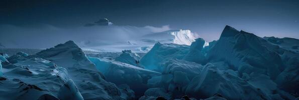 ai genererad antarctica glaciär landskap på natt foto