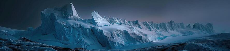 ai genererad antarctica glaciär landskap på natt foto