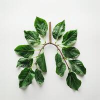 ai genererad mänsklig lungor i de form av träd eller löv på en vit bakgrund foto